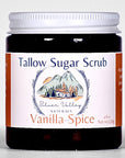 Jar of Tallow Sugar Scrub with Vanilla Spice flavor on a white background
