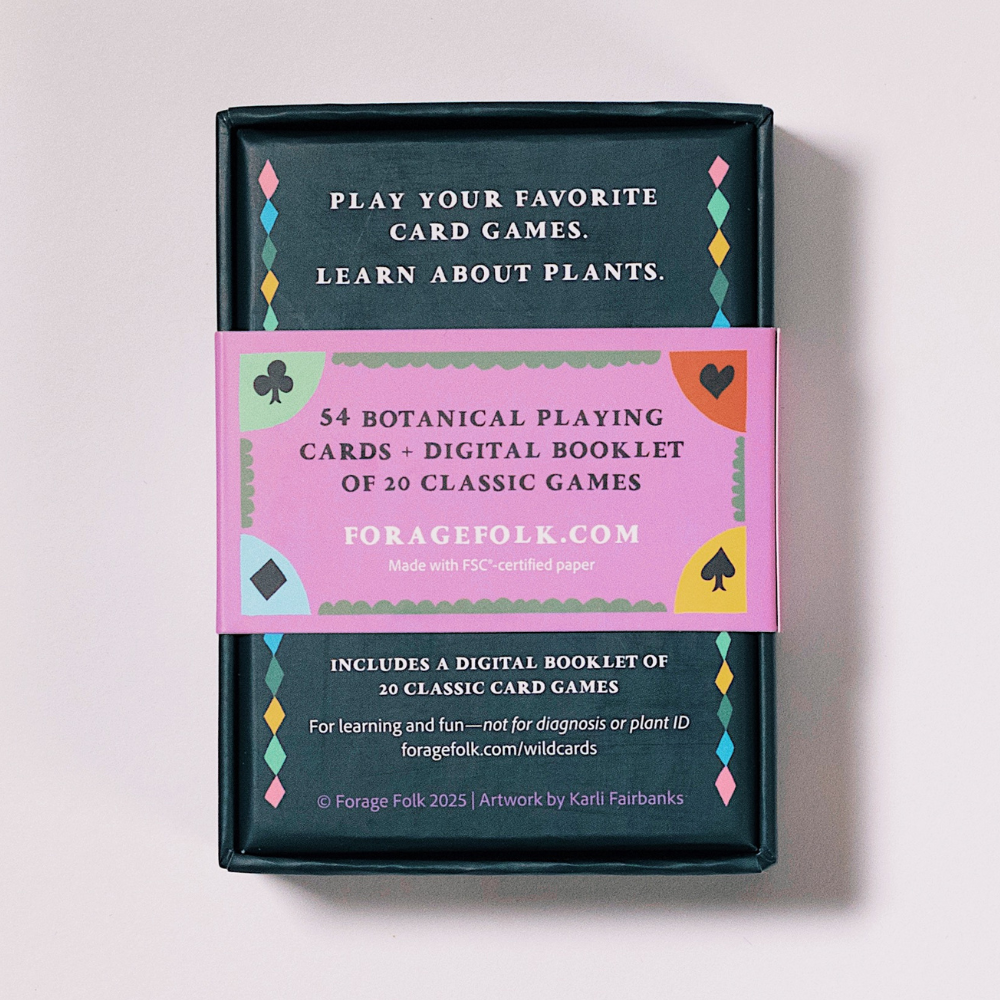 Illustrated playing card back with nature-themed design for Wild Remedies deck