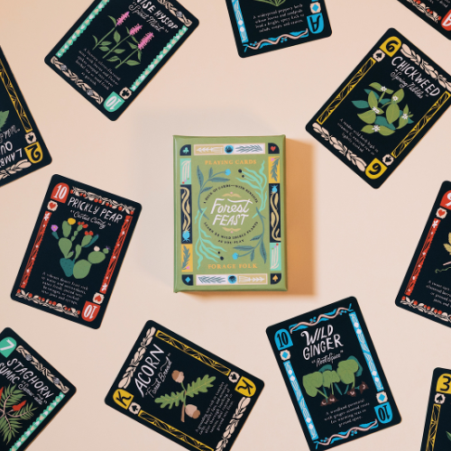 Forest Feast family card game with foraging information
