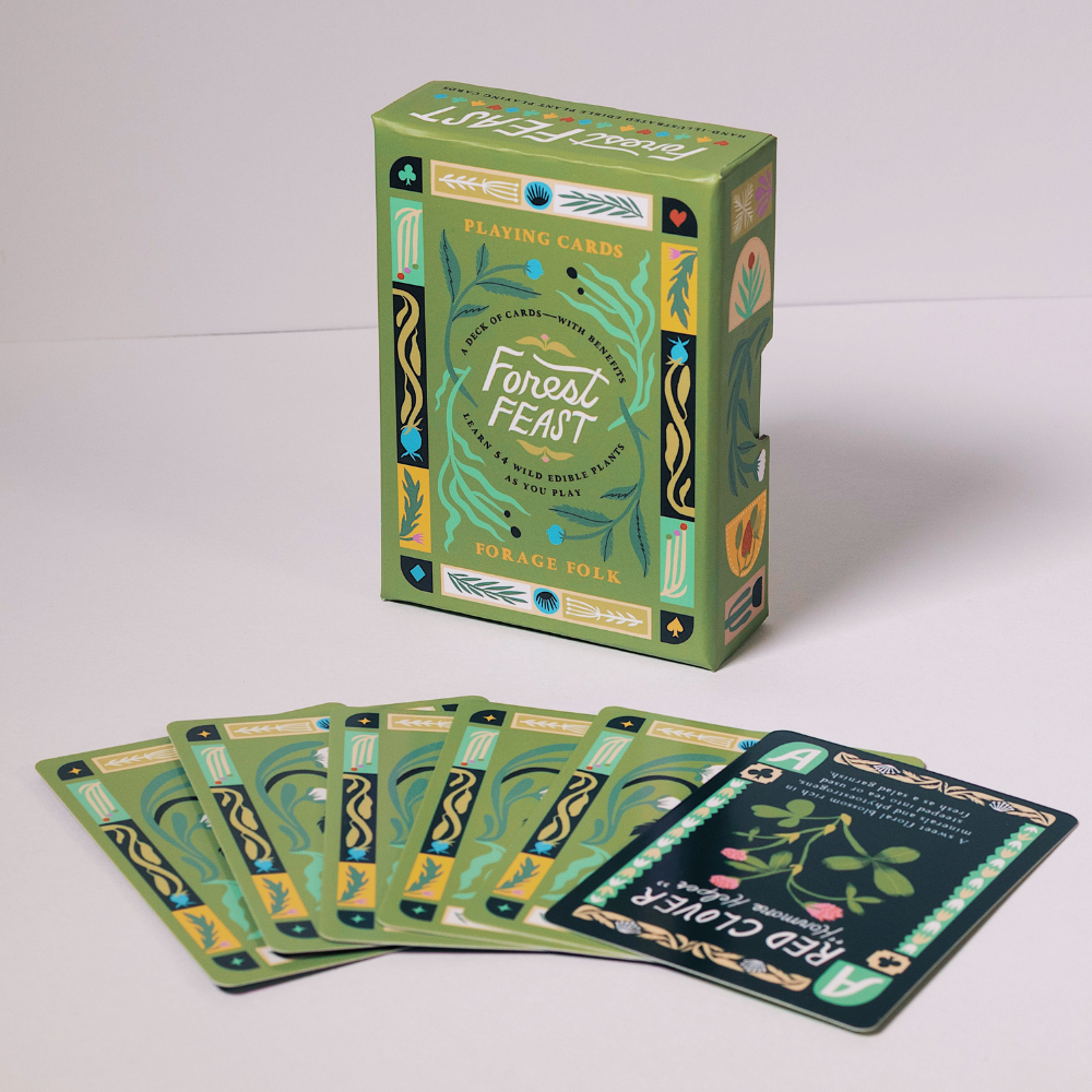 Forest Feast nature-inspired playing cards display