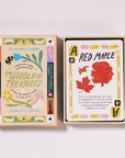 Woodland Treasures family card game with botanical design