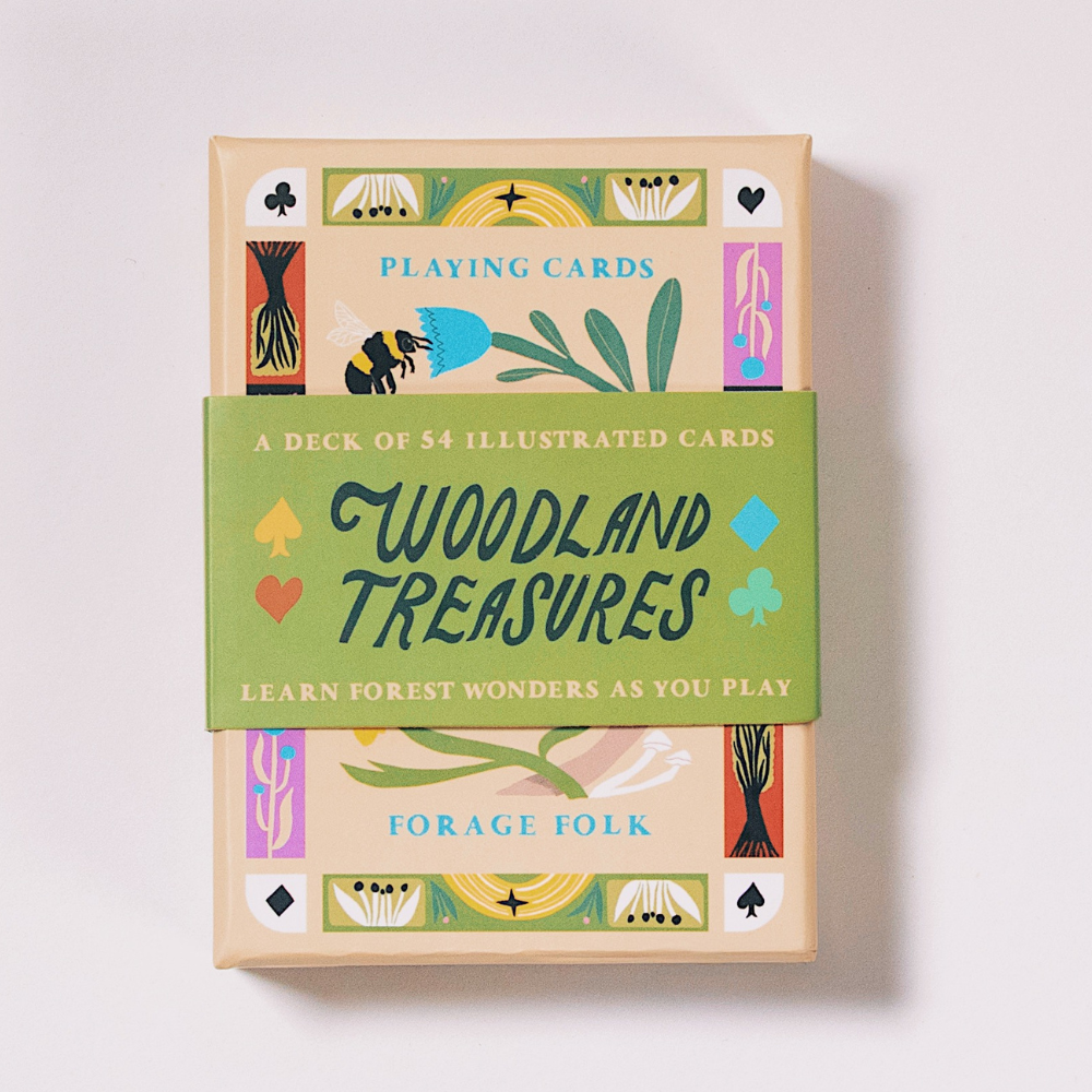 Woodland Treasures playing cards — wildlife card game with mushrooms, trees and forest subjects, nature gift for adults