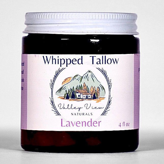 Jar of Whipped Tallow Lavender from Valley View Naturals on a white background