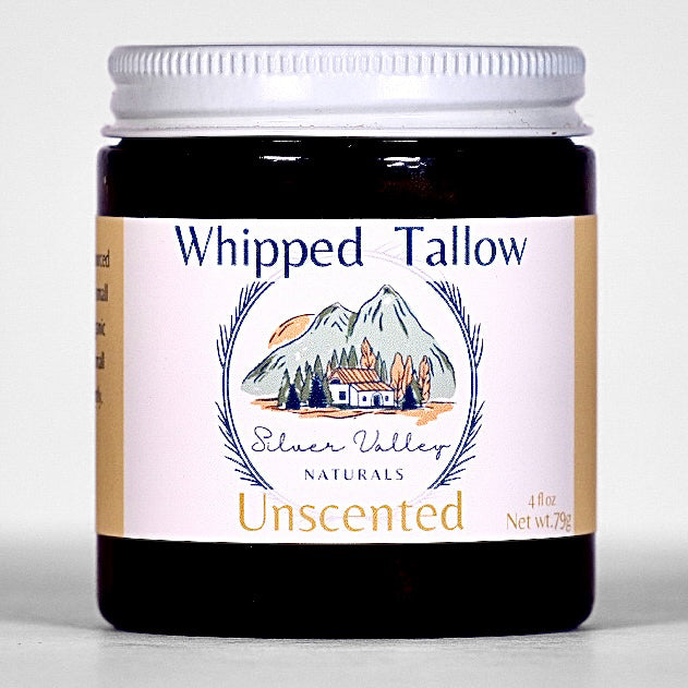 Jar of Whipped Tallow from Silver Valley Naturals on a white background